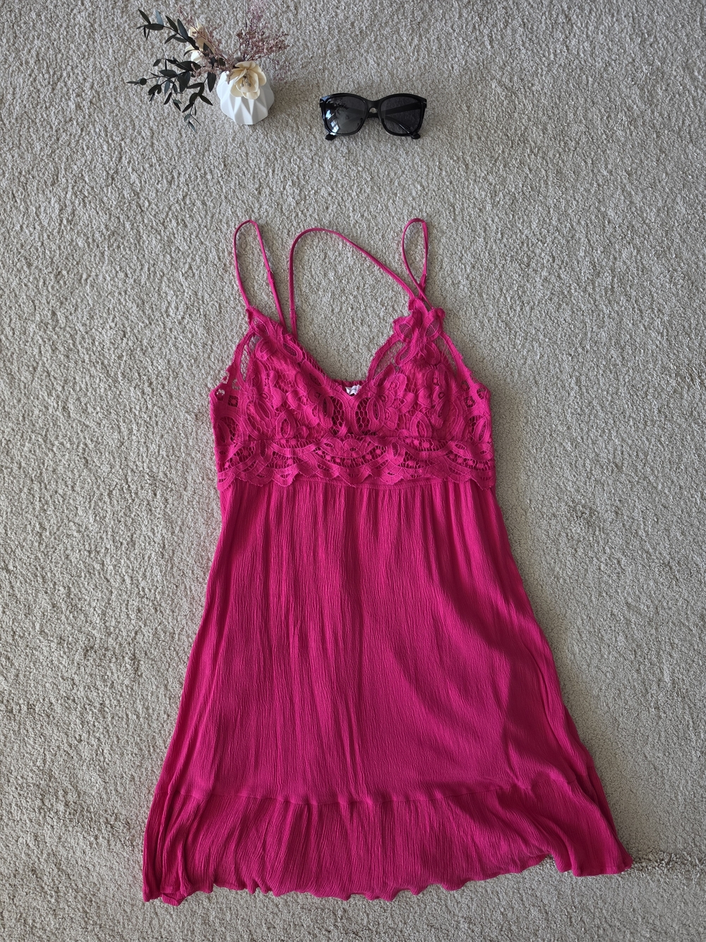 Vivrabt Pink (Fuchsia) Lace-Trim Slip Dress